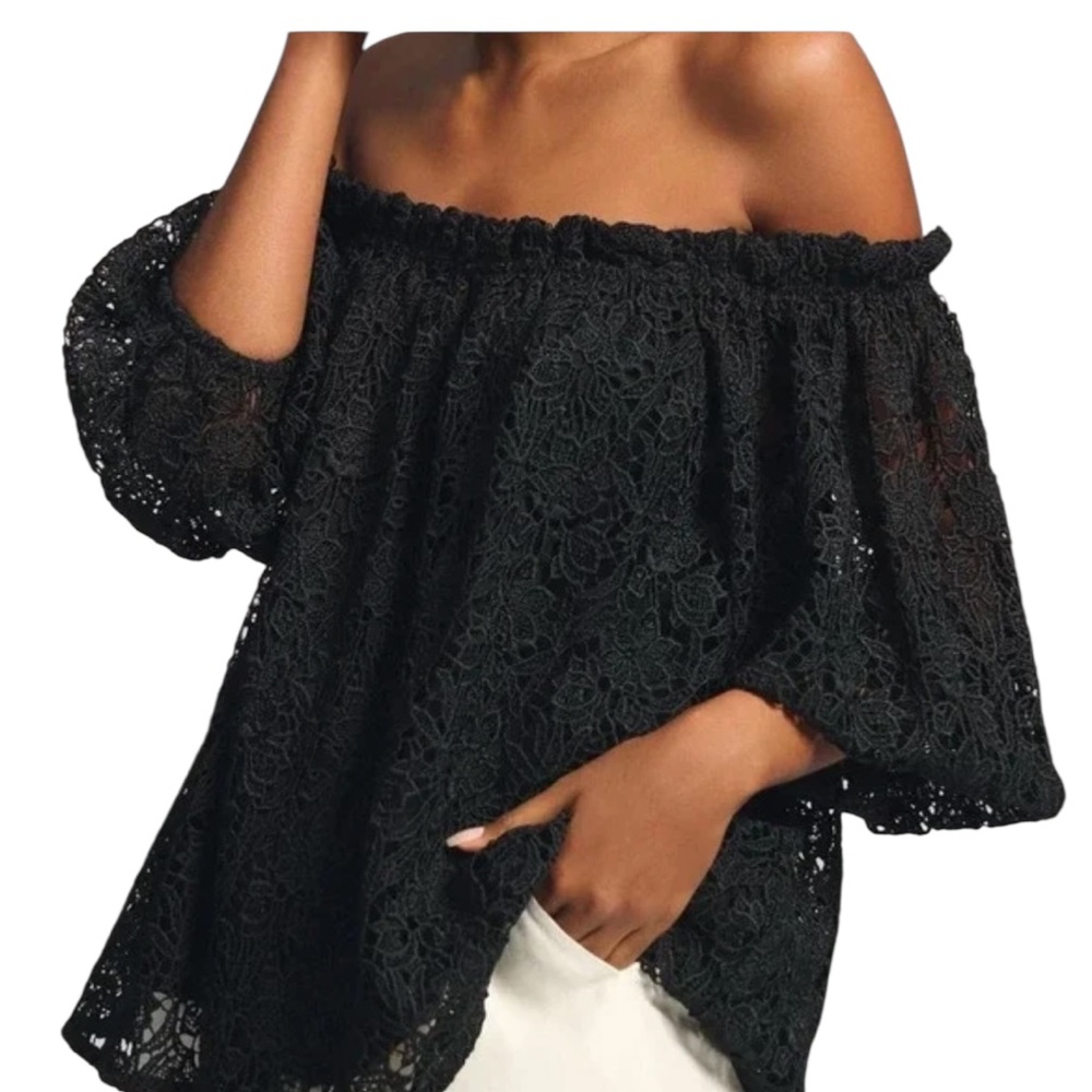 Maeve by Anthropologie Black Cutout Lace Off-Shoulder Option Blouse Top